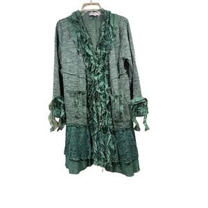 Pretty Angel S Green cardigan Duster linen blend shabby‎ chic Boho Festival